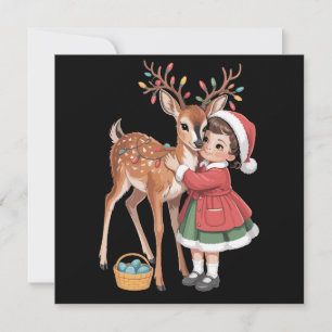 Cartes Pour Fêtes Annuelles Renne de Noël rétro et fille Xmas
