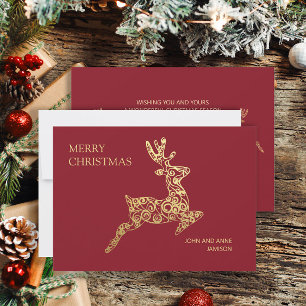 Cartes Pour Fêtes Annuelles Renne de Noël Rouge Or Élégant Joyeux Noël