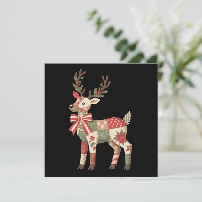 Cartes Pour Fêtes Annuelles Renne en patchwork brodé de Noël Animal  (Debout devant)