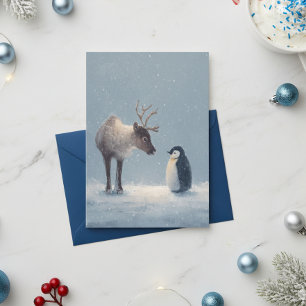 Cartes Pour Fêtes Annuelles Renne et Manchot Fêtes de Noël