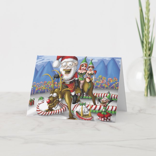 Cartes Pour Fêtes Annuelles Renne Père Noël (Devant)