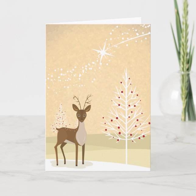 Cartes Pour Fêtes Annuelles Renne, Photo d'arbre de Noël à l'intérieur (Devant)