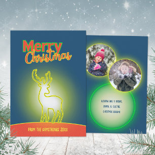 Cartes Pour Fêtes Annuelles Renne Pop Art Vert Néon 2 Photo Noël