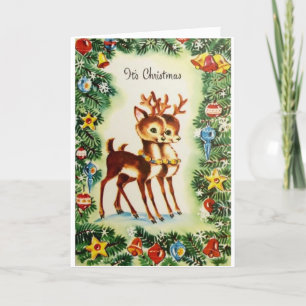 Cartes Pour Fêtes Annuelles Renne vintage de Noël,