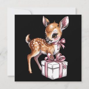 Cartes Pour Fêtes Annuelles Renne Vintage Rétro Rose Noël Bébé Cerf
