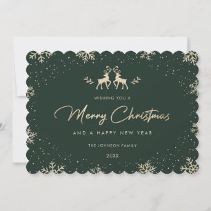 Cartes Pour Fêtes Annuelles Renneige Flocon de Neige en Or Vert