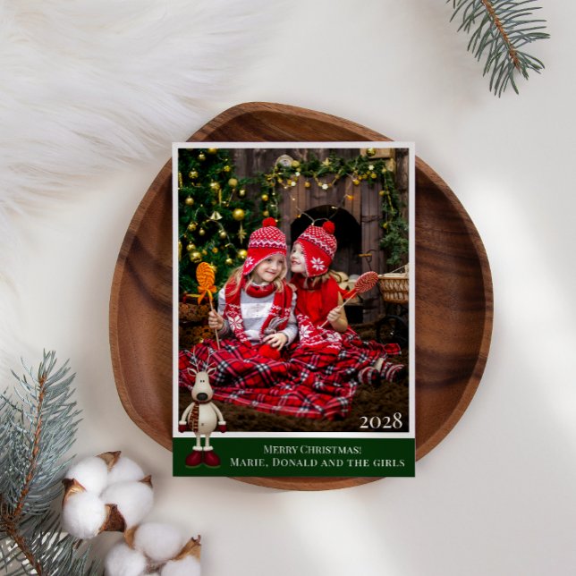 Cartes Pour Fêtes Annuelles Rennes à carreaux simple ajouter votre propre phot (Créateur téléchargé)