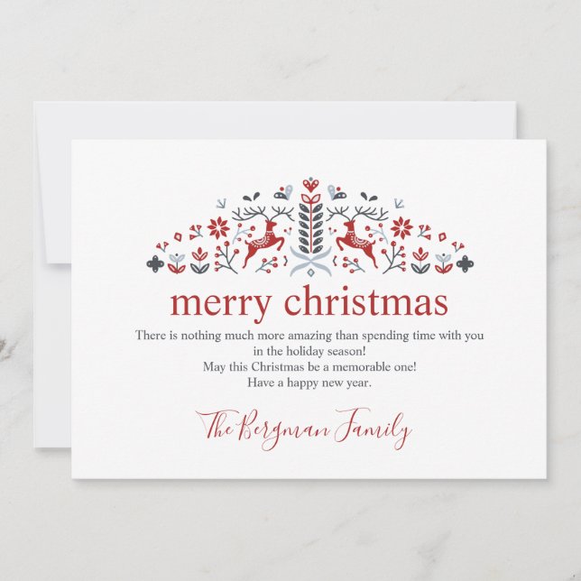 Cartes Pour Fêtes Annuelles Rennes d'Art Populaire Scandinave Photo Noël (Devant)