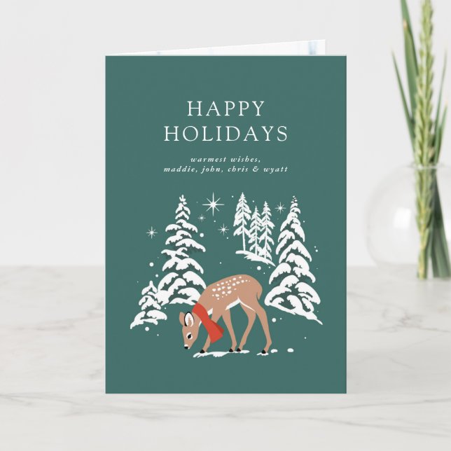 Cartes Pour Fêtes Annuelles Rennes de bois en hiver (Devant)