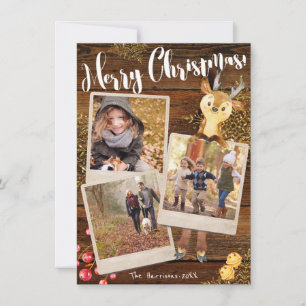 Cartes Pour Fêtes Annuelles Rennes de bois   Noël personnalisé en 3 photos