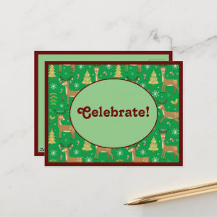 Cartes Pour Fêtes Annuelles Rennes de Noël Jouer sous les arbres de Noël Vert