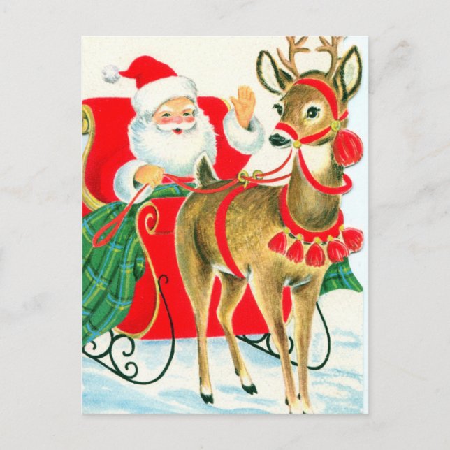 Cartes Pour Fêtes Annuelles rennes de Père Noël rétro (Devant)