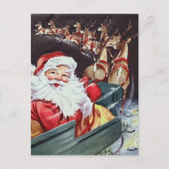 Cartes Pour Fêtes Annuelles rennes de Père Noël rétro (Devant)