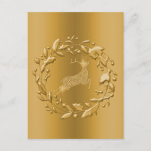 Cartes Pour Fêtes Annuelles Rennes d'or et couronne Noël