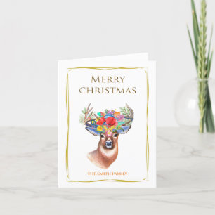 Cartes Pour Fêtes Annuelles Rennes élégamment belles avec fleurs et or