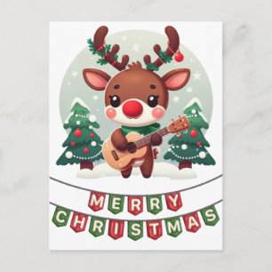 Cartes Pour Fêtes Annuelles Rennes fantaisistes mignons avec guitare