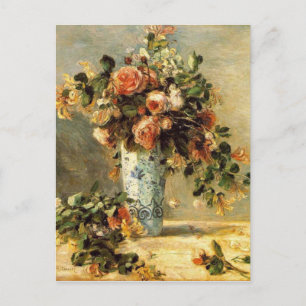 Cartes Pour Fêtes Annuelles Renoir Roses et Jasmin dans un vase Delft