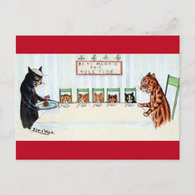 Cartes Pour Fêtes Annuelles Repas de Noël, Louis Wain (Devant)