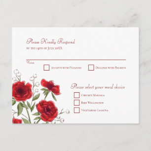 Cartes Pour Fêtes Annuelles Réponse RSVP de mariage romantique à la rose rouge