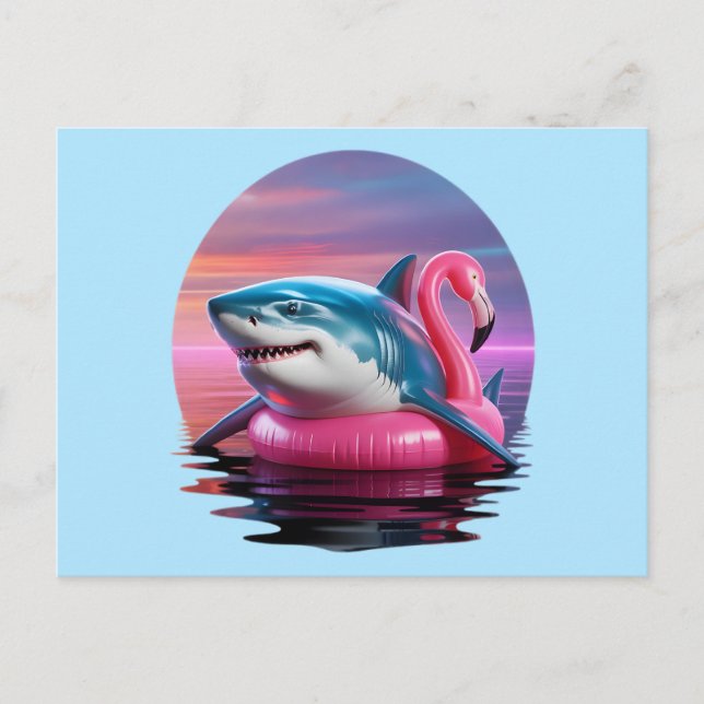 Cartes Pour Fêtes Annuelles Requin amusant dans la piscine de Flamant rose Flo (Devant)
