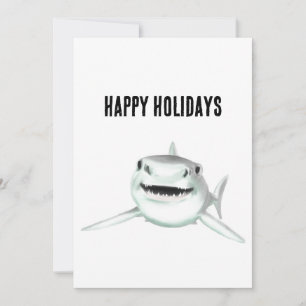 Cartes Pour Fêtes Annuelles requin aquarelle souriant gris vert océan animal