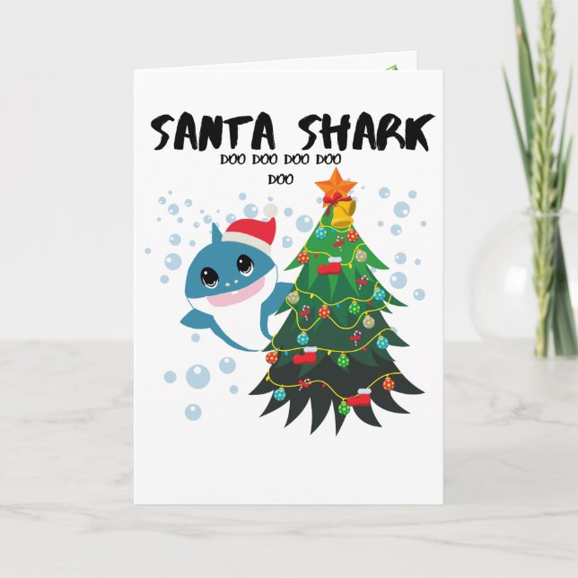 Cartes Pour Fêtes Annuelles Requin-bébé "requin Père Noël" (Devant)