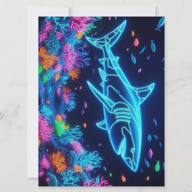 Cartes Pour Fêtes Annuelles Requin néon coloré (Devant)