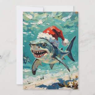 Cartes Pour Fêtes Annuelles Requin vintage avec chapeau de Père Noël Art de No