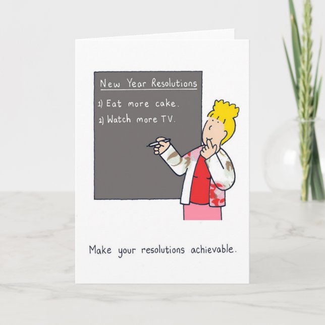 Cartes Pour Fêtes Annuelles Résolutions du Nouvel An Humour Cake et TV (Devant)