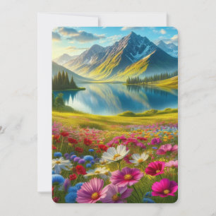 Cartes Pour Fêtes Annuelles Ressort coloré/lac de montagne fleuri