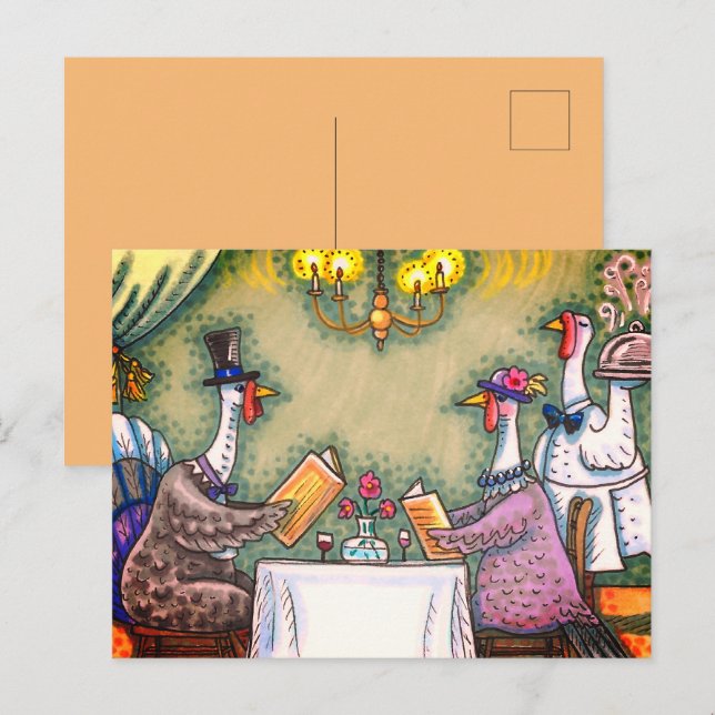 CARTES POUR FÊTES ANNUELLES RESTAURANT FINE TURQUIE, GRÂCE À L'HUMOUR OISEAU (Devant / Derrière)