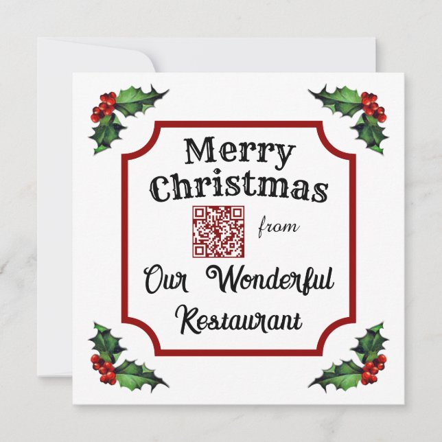 Cartes Pour Fêtes Annuelles Restaurant QR Code personnalisé Joyeux Noël (Devant)