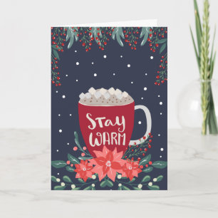Cartes Pour Fêtes Annuelles Restez au chaud poinsettia floral gui