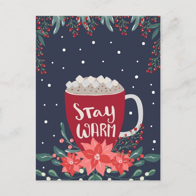 Cartes Pour Fêtes Annuelles Restez au chaud Poinsettia Floral Gui (Devant)
