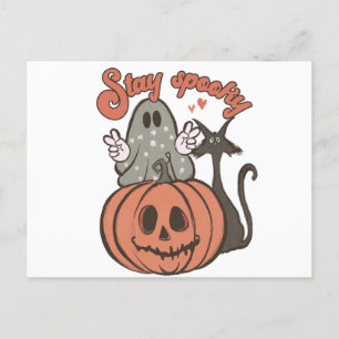 Cartes Pour Fêtes Annuelles Restez Éffrayant Fantôme Chat noir Halloween