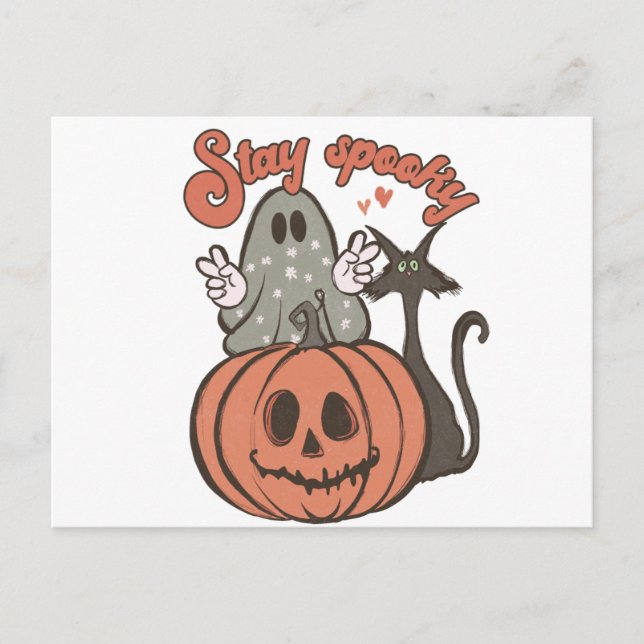 Cartes Pour Fêtes Annuelles Restez Éffrayant Fantôme Chat noir Halloween (Devant)