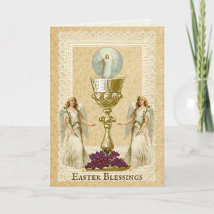 Cartes Pour Fêtes Annuelles Résurrection de Pâques Jésus Angel Eucharistie Cat