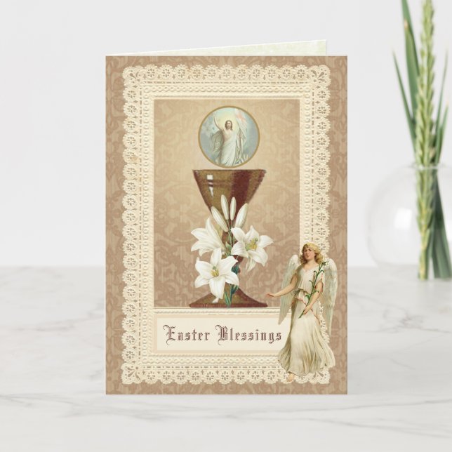 Cartes Pour Fêtes Annuelles Résurrection de Pâques Jésus Angel Eucharistie Cat (Devant)