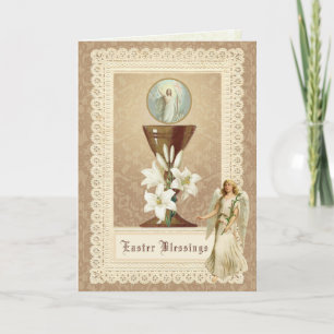 Cartes Pour Fêtes Annuelles Résurrection de Pâques Jésus Angel Eucharistie Cat