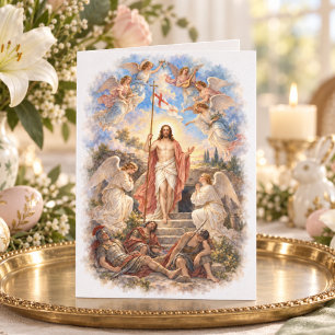Cartes Pour Fêtes Annuelles Résurrection Pâques Chrétien Jésus et Anges