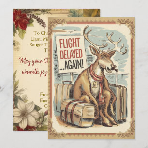 Cartes Pour Fêtes Annuelles Retard de vol personnalisé de renne drôle vintage