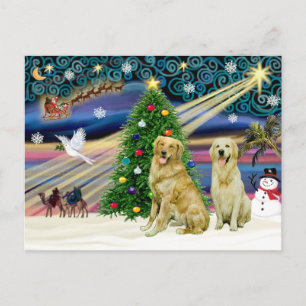 Cartes Pour Fêtes Annuelles Rétreivers dorés de la magie de Noël (deux)