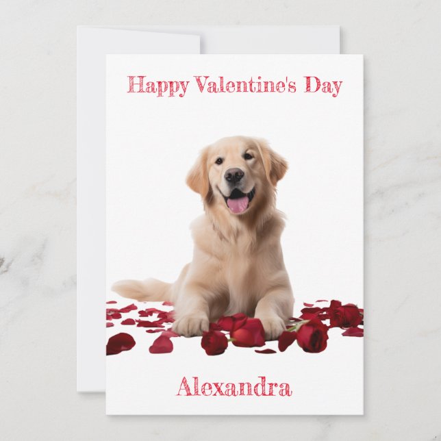 Cartes Pour Fêtes Annuelles Retriever d'or personnalisé avec Valentine Rose (Devant)