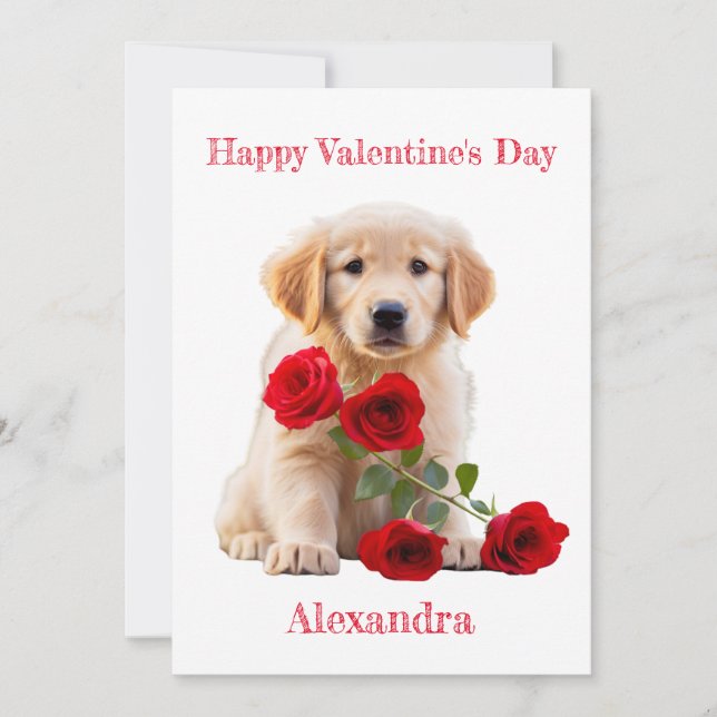 Cartes Pour Fêtes Annuelles Retriever d'or personnalisé avec Valentine Rose (Devant)