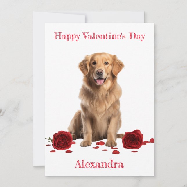 Cartes Pour Fêtes Annuelles Retriever sur mesure avec Red Roses Valentine (Devant)
