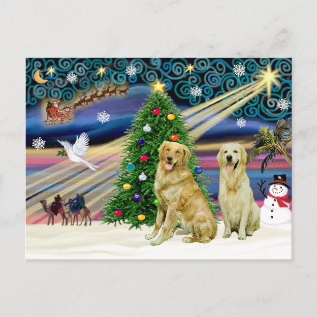 Cartes Pour Fêtes Annuelles Retrievers magiques de Noël (deux) (Devant)