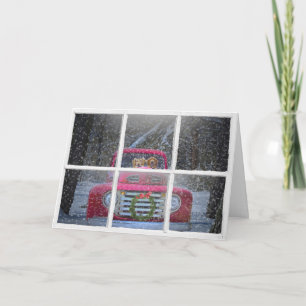 Cartes Pour Fêtes Annuelles Retrivers d'or de Noël en Camion Rouge