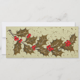 Cartes Pour Fêtes Annuelles Retro 1950's Holly Christmas Card