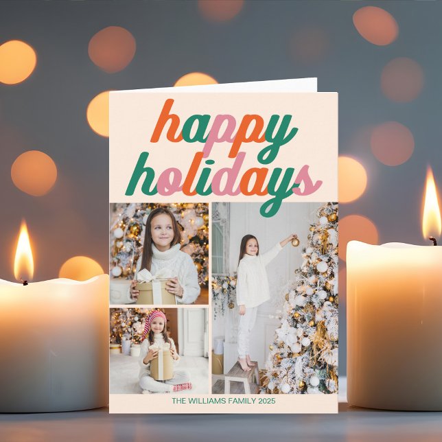 Cartes Pour Fêtes Annuelles Retro 3 Photo Christmas Collage Folded (Créateur téléchargé)