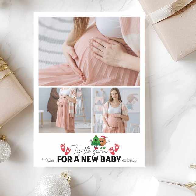 Cartes Pour Fêtes Annuelles Retro 3 Photo Tis Season Grossesse Annonce (Créateur téléchargé)